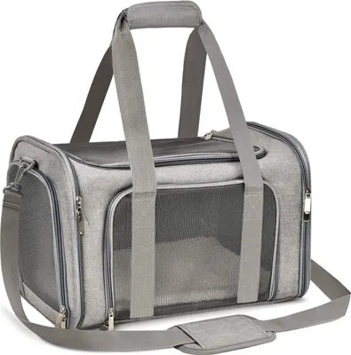 Produktbild von Transporttasche für Katze Hund, Faltbare Tragebox für Mittel Kleine Haustiere im Flugzeug, Transportbox für Kleine Hund Katze, 15lbs (Grau, Medium)