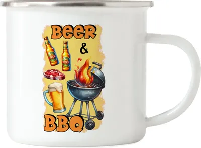 Produktbild von Beer & BBQ Grillen Bier lustiges Grill Spruch Emaille Tasse