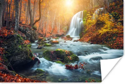 Produktbild von MuchoWow® Poster Wasserfall - Sonne - Herbst 120x80 cm - Bilder