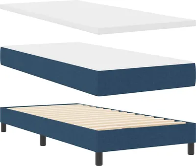 Zdjęcie produktu dla Łóżko Tapicerowane 100x200 Niebieskie z Zagłówkiem Jednoosobowe do Sypialni