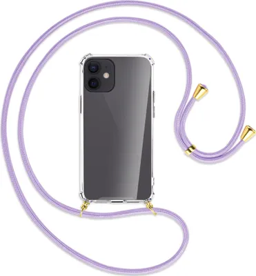 Produktbild von Handykette Backcover-Schutzhülle mit Band (Metall goldfarben) für Apple iPhone 12 Mini - violett