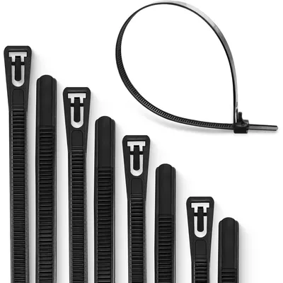 Produktbild von Wiederverwendbare Kabelbinder 100 Stück UV-Beständig Nylon 50 kg Zugfestigkeit 300mm x 4.8mm Schwarz