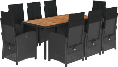 Obrázok produktu pre vidaXL 9-dielny záhradný jedálenský set s vankúšmi Black Poly Rattan