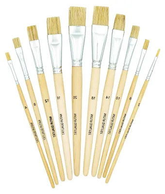 Produktbild von 10-teiliges Borstenpinsel-Set (Größen 2, 4, 6, 8, 10, 12, 14, 16, 18 und 20) mit Naturborsten und Holzstielen