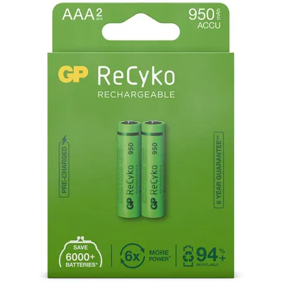 Obrázok produktu pre GP Batteries 100AAAHCE-2WB2, Nabíjateľná batéria, AAA, Nikel-Metal Hydrid (nimh), 1,2 V, 2 kusov, 950 mAh