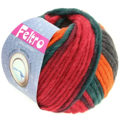 Produktbild von Lana Grossa Feltro Print 375 Himbeer/Mandarin/Dunkelpetrol 50g