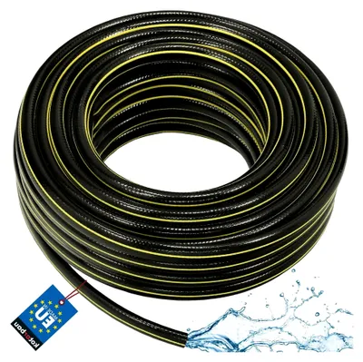 Produktbild von Gartenschlauch 1/2 Zoll - 50 m - 4-lagiger Wasserschlauch - Bewässerungsschlauch - Flexibel und Robust - Verstärkter Schlauch für den Garten - PVC - Schwarz und Gelb
