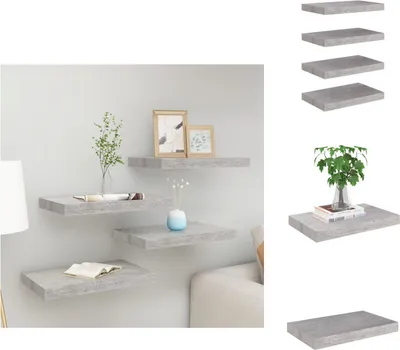 Immagine prodotto di vidaXL Mensole galleggianti 4 pz. MDF grigio cemento 40x23x3,8 cm - Mensole da parete