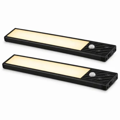 Produktbild von 2er-Set LED-Nachtlichter mit Bewegungsmelder, 34 cm kabellose Schrankleuchten, USB-C wiederaufladbar, 3 Lichtfarben, 3 Helligkeitsstufen, Schwarz