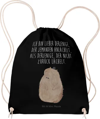 Produktbild von Mr. & Mrs. Panda Stoffbeutel Murmeltier - Schwarz - Geschenk, gym tasche, kordelzugbeutel, Anstand, Respekt, Baumwolltasche, Freundlichkeit, Sportbeutel, Knigge