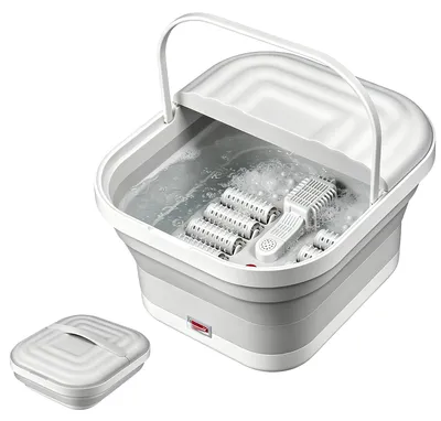 Imagen del producto de Baño de burbujas para pies con función de masaje, calor infrarrojo, 4 rodillos de masaje, plegable, ideal para el cuidado de los pies