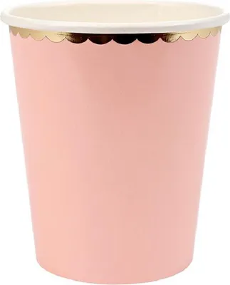 Zdjęcie produktu dla Kubki papierowe, 8 sztuk / 300 ml - matowe / złota obwódka, różowe