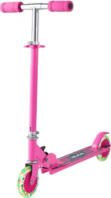 Immagine prodotto di Monopattino per bambini dai 3 anni in su, monopattino a 2 ruote con ruote luminose, manubrio regolabile in altezza, ampia pedana antiscivolo, telaio leggero e pieghevole per bambini e bambine fino a 49,9 kg, rosa