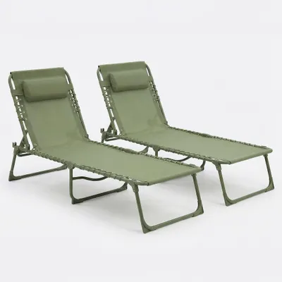 Image de CASABEL Lot de 2 Chaises Longues Pliantes Vertes pour jardin, transats extérieurs inclinables, Acier et toile Textilene résistants