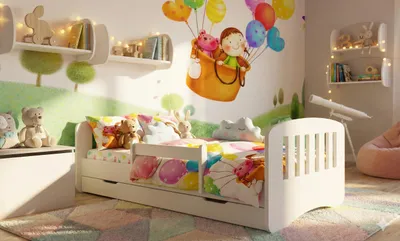 Image de Happy Babies Lit Enfant - Avec Matelas & Tiroir et Protection Antichute, 80x160, Fille Lit Enfant & Jeune Garçon Kids Bed