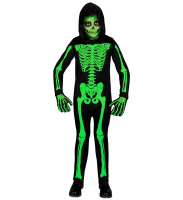 Produktbild von Halloween Skelett Kinderkostüm | Schwarz Grün - UV Größe: 104