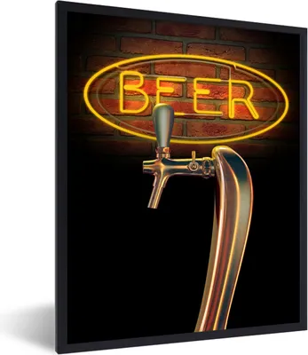Produktbild von MuchoWow® MuchoWow® Gerahmtes Poster Mancave - Bierpumpe - Neonbeleuchtung - Vintage 60x80 cm - Poster mit zchwarzem Bilderrahmen - Premium - Wanddeko Wohnzimmer