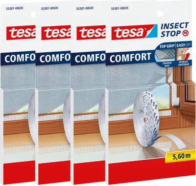 Produktbild von TESA Selbstklebendes Klettband zur Befestigung von Moskitonetzen an Fenstern 5,6 m weiß x4