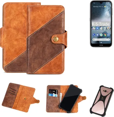 Produktbild von K-S-Trade Handyhülle Schutzhülle Bookstyle Case Wallet-Case kompatibel mit Nokia 4.2 Cover Klapphülle Kantenschutz Smartphone dunkelbraun braun 1x