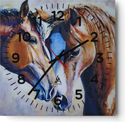 Produktbild von Wanduhr - Quadrat - Glasuhr - Pferd Tier Bindung - 40x40cm - Schleichendes Uhrwerk - Lautlos - zum Aufhängen bereit - Dekoration Modern - Wanddekoration aus Glas - C4AC40x40-3526