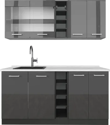 Image de Cuisine Vicco R-Line Anthracite brillant/anthracite 160cm , PT Marbre, Model 54189