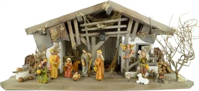 Produktbild von Stilvolle Weihnachtskrippe Breitenbrunn inkl. 12-tlg. Figurensatz K 650-9, Maße Krippe: ca. 60 x 23 x 26 cm