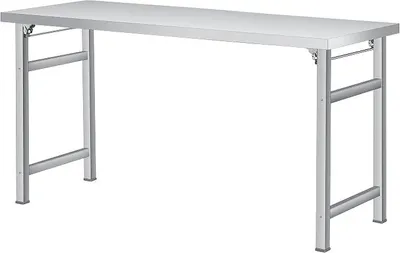 Imagen del producto de Mesa de trabajo de acero inoxidable plegable, de 152x61 cm, con una capacidad de carga de 236 kg