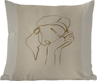 Produktbild von MuchoWow® Outdoor Kissen - Frau - Linienkunst - Zitate - Text - 60x60 cm - Wetterfest - Lounge Kissen - Dekoration - Schlaf Kissen