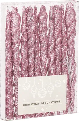 Obrázok produktu pre SPRINGOS prívesok na vianočný stromček Twisted Icicles Pink Glitter Ornament 12 cm 10 ks. Vianočné ozdoby
