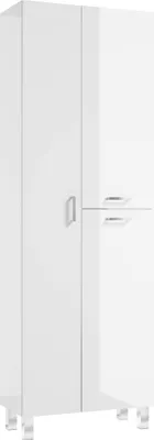 Zdjęcie produktu dla Elegancki Słupek Łazienkowy Regał Schowek na Mop Biały Połysk 60 x 30 x 180