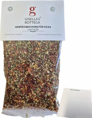 Produktbild von Gisellas Bottega Gewürzmischung für Pizza (50g Packung) + usy Block