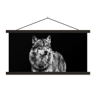 Produktbild von MuchoWow® Textilposter Wolf - Tiere - Wild - Schwarz - Weiß 120x60 cm mit schwarzem Rahmen - Dekoration Schlafzimmer