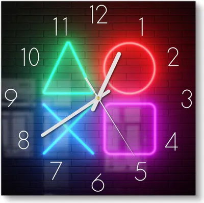 Produktbild von DEQORI Glasuhr 30x30 cm Zahlen 'Playstation Elemente' Wanduhr Glas Uhr Design leise