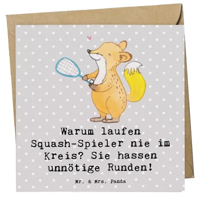 Produktbild von Mr. & Mrs. Panda Grußkarte Squash Weisheit - Grau Pastell - Geschenk, anlasskarte, Glückwunschkarte, Taktik, Wettkampf, zielgerichtet, Sportart, Klappkarte, Sportler