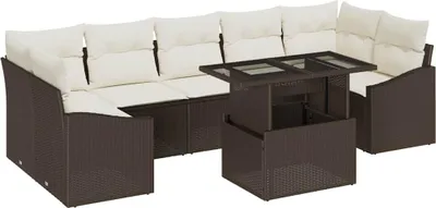 Immagine prodotto di vidaXL Set di divani da giardino con cuscini 8 pezzi in rattan marrone e crema