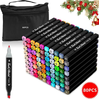 Produktbild von 80 Farbige Graffiti Stift Fettige Mark Farben Marker Set,Twin Tip Textmarker Graffiti Pens für Sketch Marker Stifte Set Mit