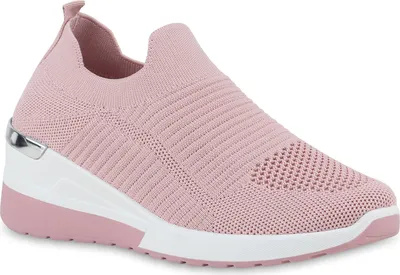 Produktbild von VAN HILL Damen Slip Ons Sportschuhe Sportliche Strick Profil-Sohle Schuhe 841644, Farbe: Rosa, Größe: 40