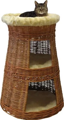 Produktbild von SILVIO DESIGN, Katzen-Doppel-Korbturm Weide, Plüsch beige, ca. 60x60x79 cm