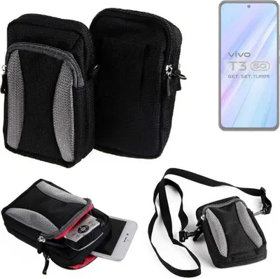 Produktbild von K-S-Trade Holster Schutz Hülle kompatibel mit Vivo T3 Handy Hülle Gürteltasche Umhängetasche mit Zusatzfach schwarz