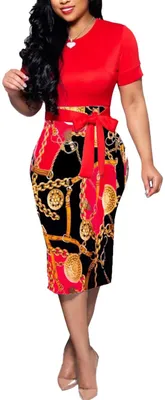 Productafbeelding van BOGURST: Dames, formele jurk, geschikt voor de kerk, casual, elegante feestjurk, prints, potloijurk