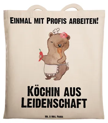 Produktbild von Mr. & Mrs. Panda Jutebeutel Köchin Leidenschaft - Transparent - Geschenk, Schultasche, Restaurant, Tasche, Stoffbeutel, Witzig, Lustig, Tote Bag, Spruch, studententasche
