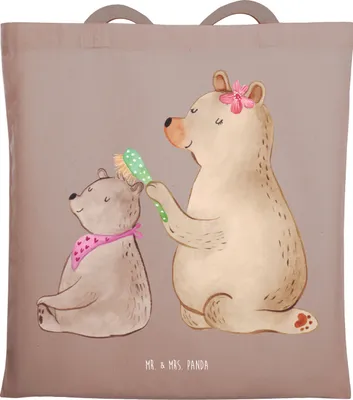 Produktbild von Mr. & Mrs. Panda canvas tasche Bär Kind - Braun Pastell - Geschenk, Muttertag, Schultasche, Familie, Tote Bag, Büchertasche, Vorbild, Mutter, Einkaufstasche, totebag