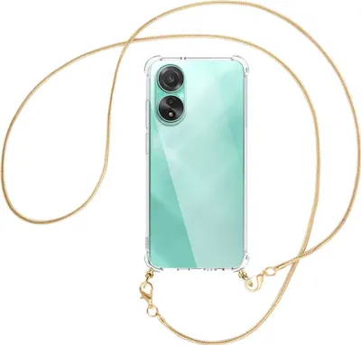Produktbild von Handykette Backcover-Schutzhülle mit Band (Metall goldfarben) für Oppo A78 4G (CPH2565) - goldfarbene Snake-Kette