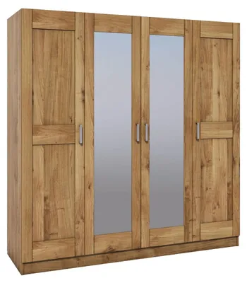 Produktbild von Kleiderschrank Spiegeltüren Holz Wildeiche teilmassiv Natur geölt 4-türig 4S