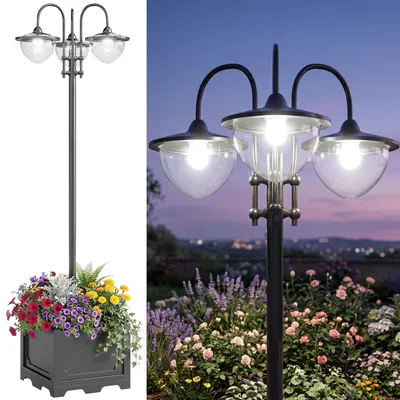 Zdjęcie produktu dla Zonneverlichting met bloempotvoet tuinlamp 3-kops lamp waterdicht