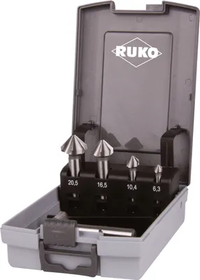 Produktbild von RUKO Kegel- und Entgratsenker-Satz DIN 335 Form C 90° HSS in Kunststoffkassette - 5 tlg. - 102154RO