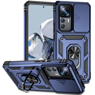 Obrázek produktu pro Pouzdro pro Xiaomi 12T / 12T Pro / Redmi K50 Ultra dvouvrstvé pouzdro s posuvným krytem kamery a prstencovým stojánkem modré