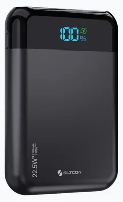 Productafbeelding van Siltcon® Ultra Compacte Powerbank 10000 mAh - 22.5W Snellader – USB-C / A - LED Indicatie - Noodpakket – Universeel voor Telefoons, Tablets & Meer– 2 Poorten - Zwart