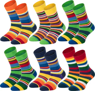 Produktbild von TippTexx 24 6 Paar Kinder Socken, handgekettelt, für Mädchen & Jungen, Gute Laune Ringel, Größe 39-42