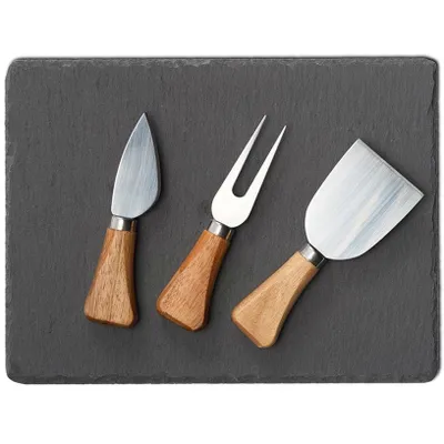Image de Service à fromage Zeller, acier inoxydable/bois/pierre, 24 x 18 cm, noir